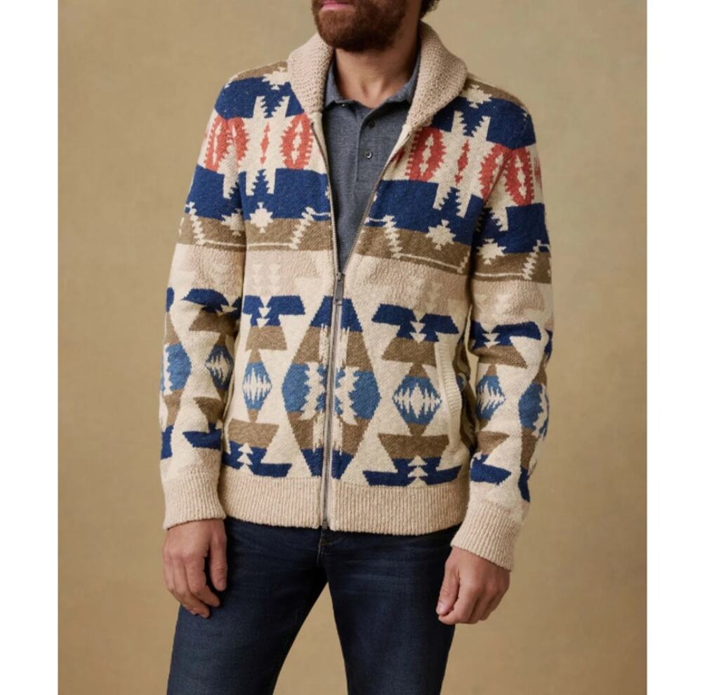 Faherty Thunder Voice Eagle Cardigan Sand Four Eagles Size XXL